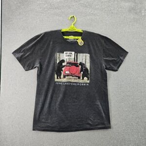 The Duck Company Men Shirt XL Charcoal Graphic‎ Print Bears Car Short Sleeve
